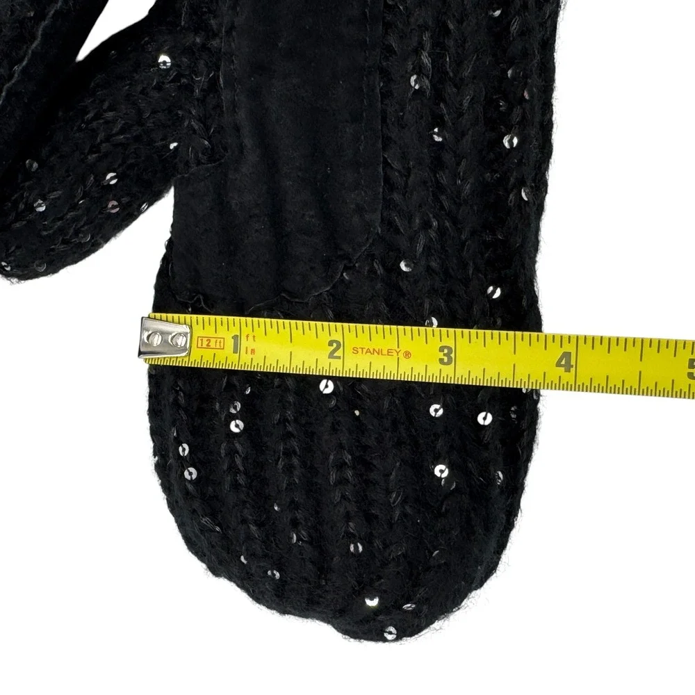 Isotoner Black Sequin Womens Mittens Cable Knit Sherpasoft Lining Shimmer Cozy - Picture 7 of 10